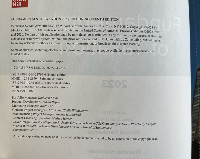 Fundamentals of Taxation McGraw Hill 2023 GOOD Instructor Edition gallery