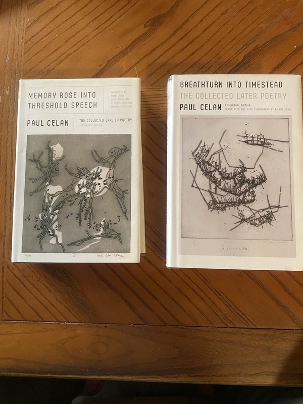 1st Edition Paul Celan Bilingual Poetry Hardcover Set: Memory Rose, Breathturn