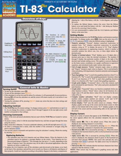 Ti-83 Plus Calculator (Quick Study: Academic) – Cards By BarCharts – VERY GOOD