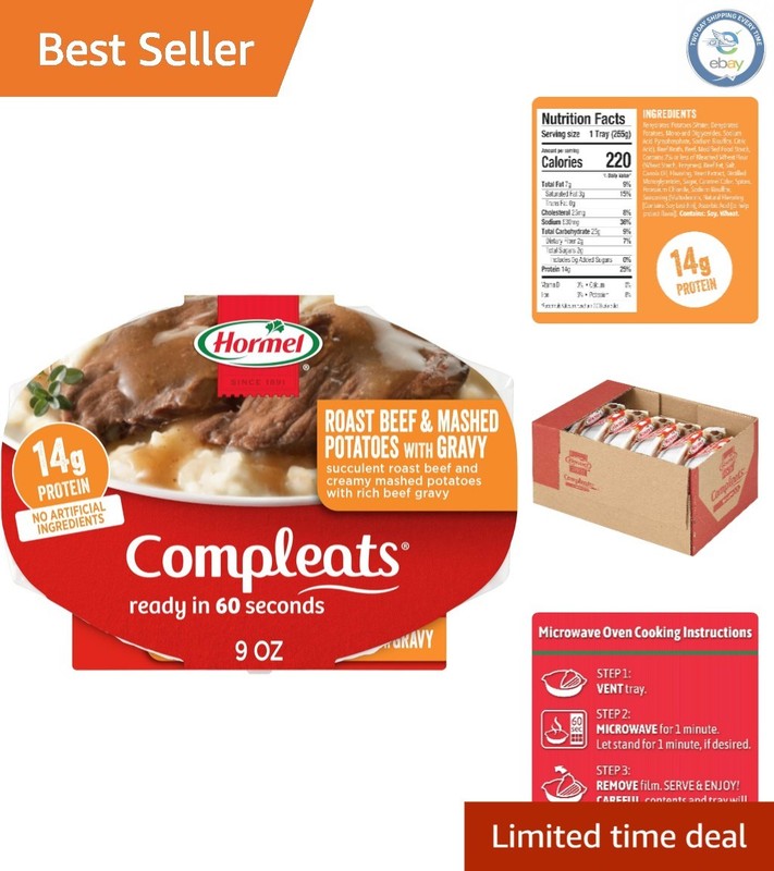 Roast Beef & Mashed Potatoes Microwave Tray – 6 Pack, 9 oz Each, Ready in 60 Sec