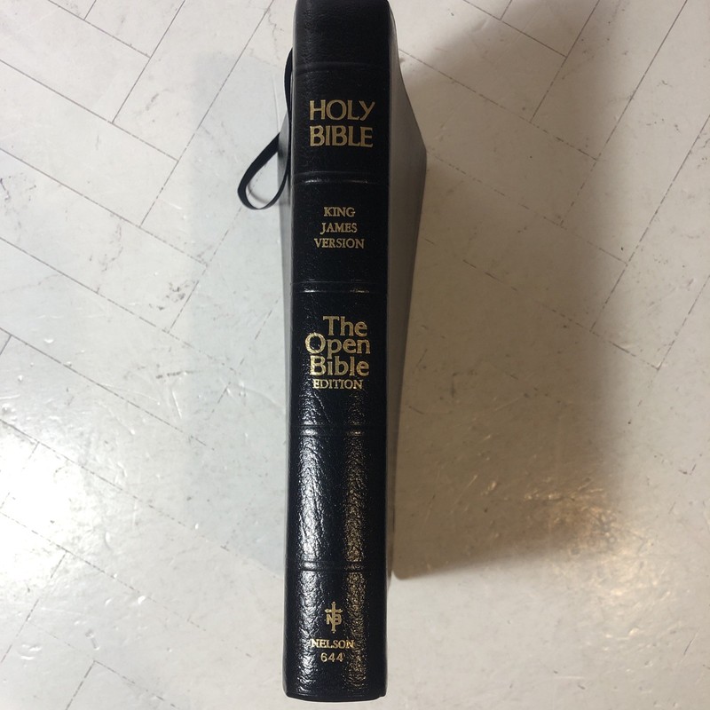 The Open Bible KJV 1975 Thomas Nelson Red Letter Black 644 Leather w Color Maps