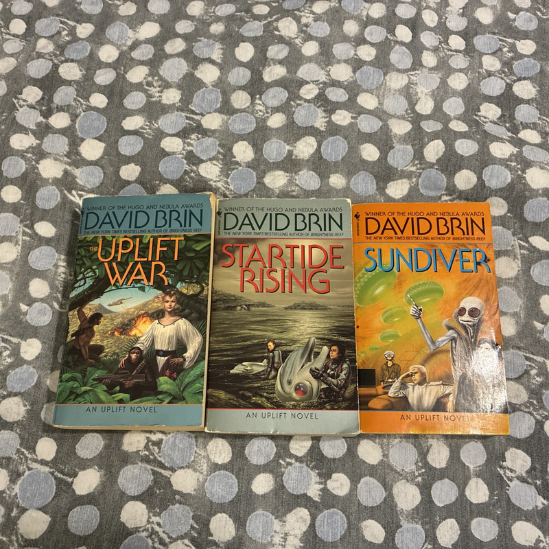 The Uplift War Saga by David Brin, Books 1-3, Book Lot, MMPB, Good condition